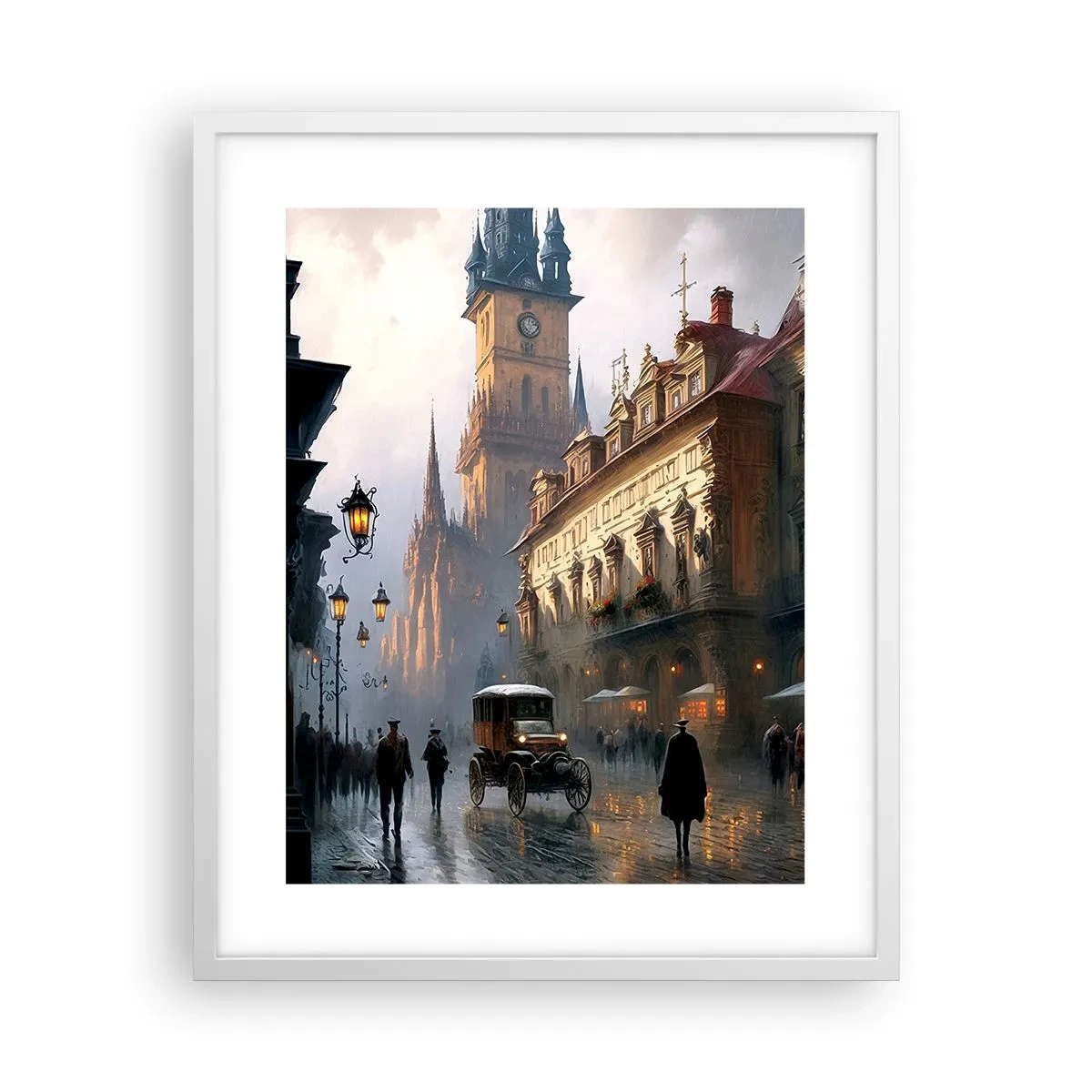 Poster în ramă albă - Magia unei seri la Praga - 40x50 cm