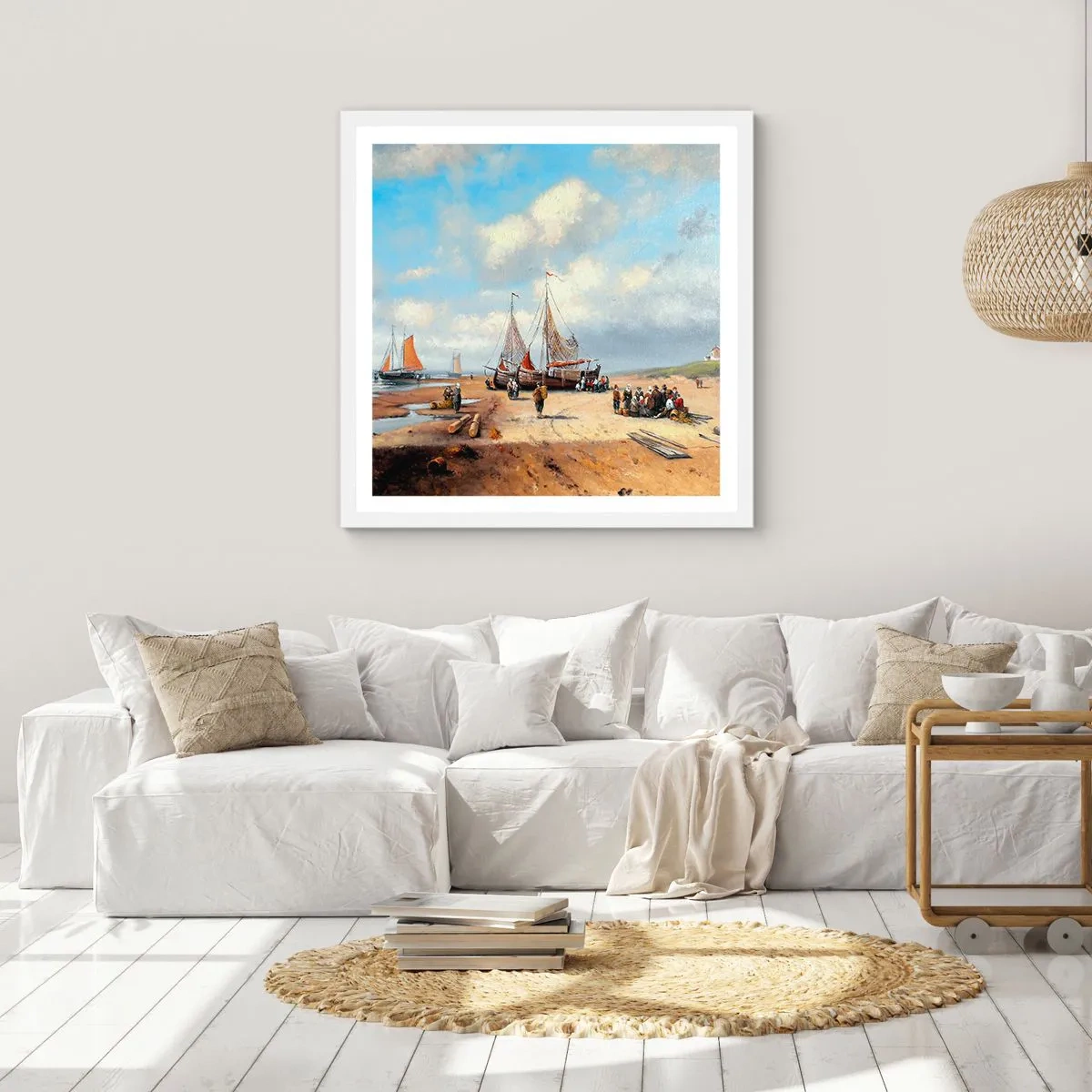 Poster în ramă albă - Pescuit de succes - 60x60 cm