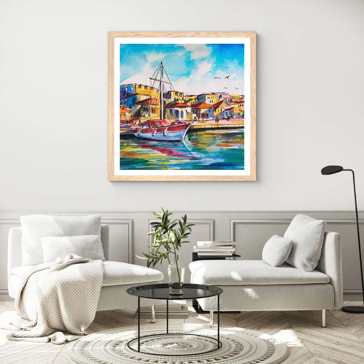 Poster în ramă de stejar deschis - Curcubeu după-amiază - 40x40 cm