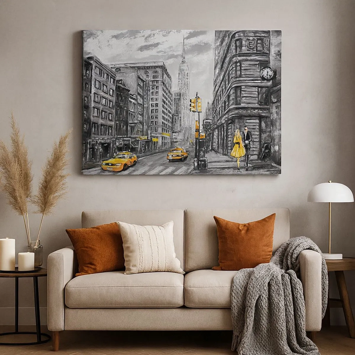 Tablou pe pânză Canvas - Stradă din New York cu accente galbene - 70x50cm - O poveste din New York - Decorațiune modernă pentru perete pentru living și dormitor ARTTOR
