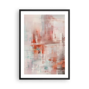 Poster în ramă neagră - Compoziție abstractă în nuanțe de roșu și albastru - 50x70cm - În ceață. Dar roz - Decorațiune modernă pentru perete pentru living și dormitor ARTTOR