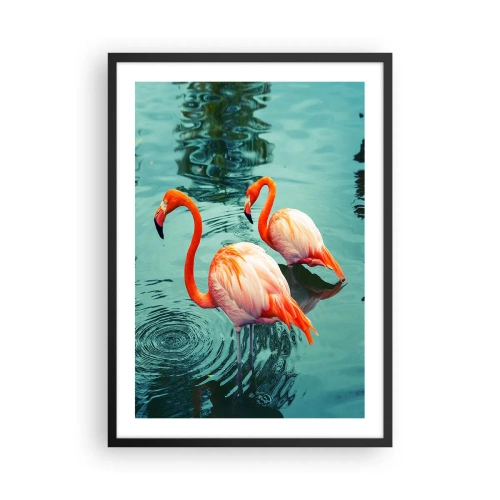 Poster în ramă neagră - Doi flamingo pe fundalul apei calme - 50x70cm - Suntem bune de revistele de modă - Decorațiune modernă pentru perete pentru living și dormitor ARTTOR