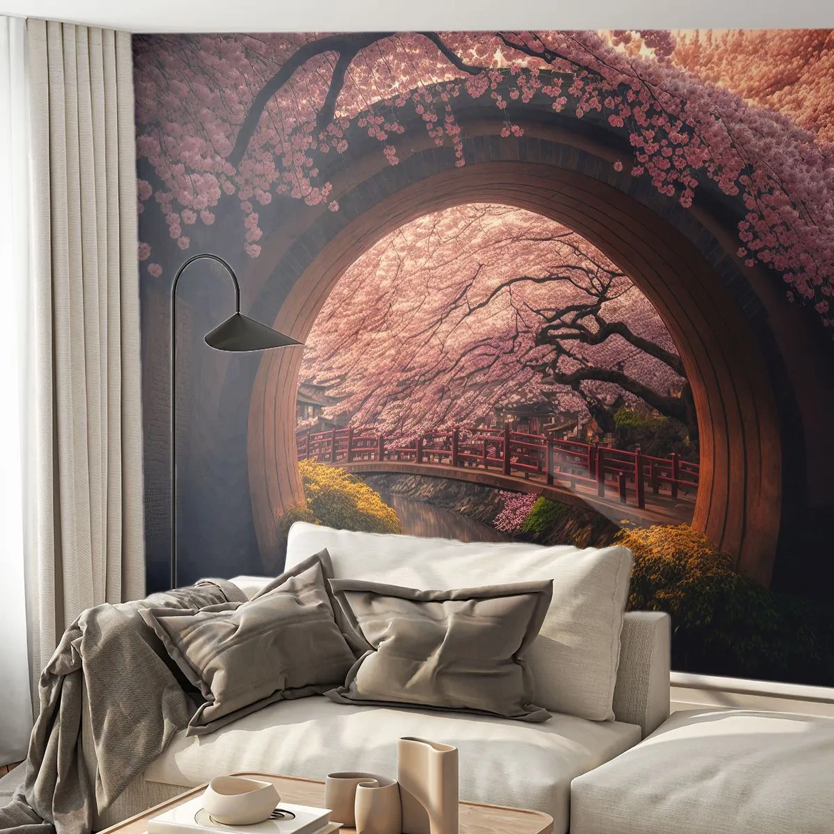 Tapet Premium Canvas - Primăvara japoneză - Pod, Japonia, cireș japonez - 250x175 cm