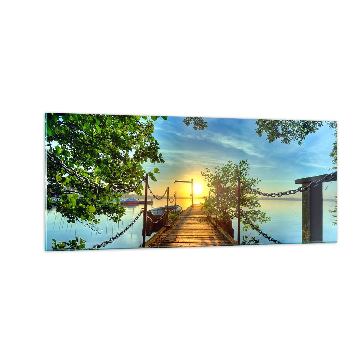 Tablou pe sticlă - Apusul la malul apei - 100x40 cm