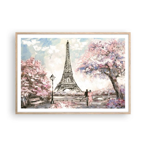 Poster în ramă de stejar deschis - Plimbare în aprilie la Paris - 100x70 cm