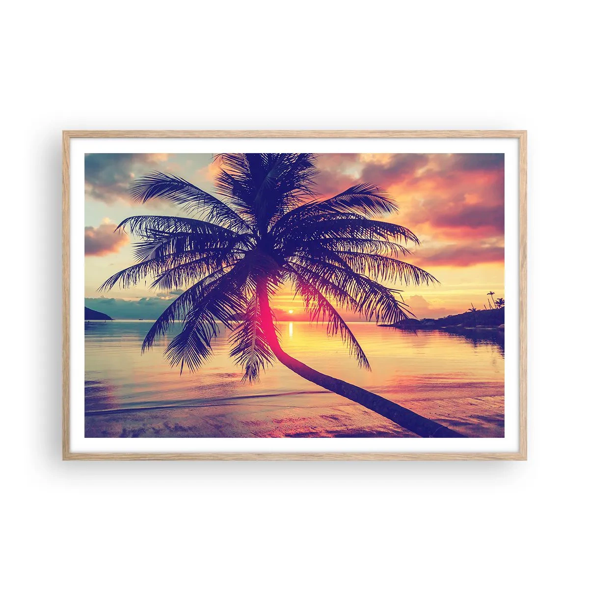 Poster în ramă de stejar deschis - O seară sub palmieri - 100x70 cm