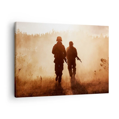 Tablou pe pânză Canvas - Soldați mărșăluind în ceața dimineții pe un fundal natural - 70x50cm - Call of Duty - Decorațiune modernă pentru perete pentru living și dormitor ARTTOR