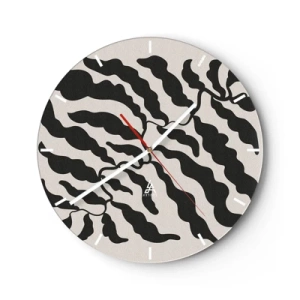 Ceas de perete - Ceas pe sticlă - Forme negre organice asemănătoare frunzelor pe un fundal deschis - 30x30cm - Natura pătratului - Decorațiune modernă pentru perete pentru living, bucătărie și dormitor ARTTOR