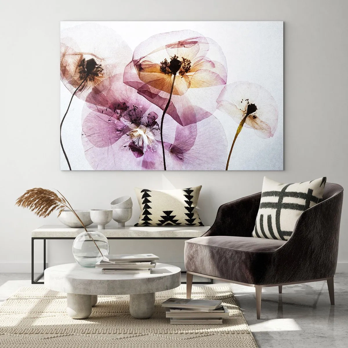 Tablou pe sticlă - Corp de flori transparente - 120x80 cm