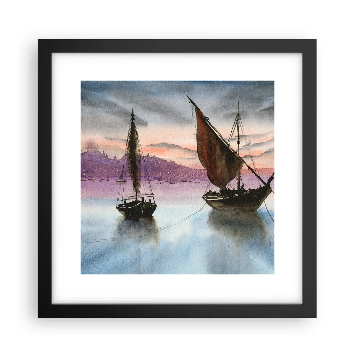 Poster în ramă neagră - O seară în port - 30x30 cm