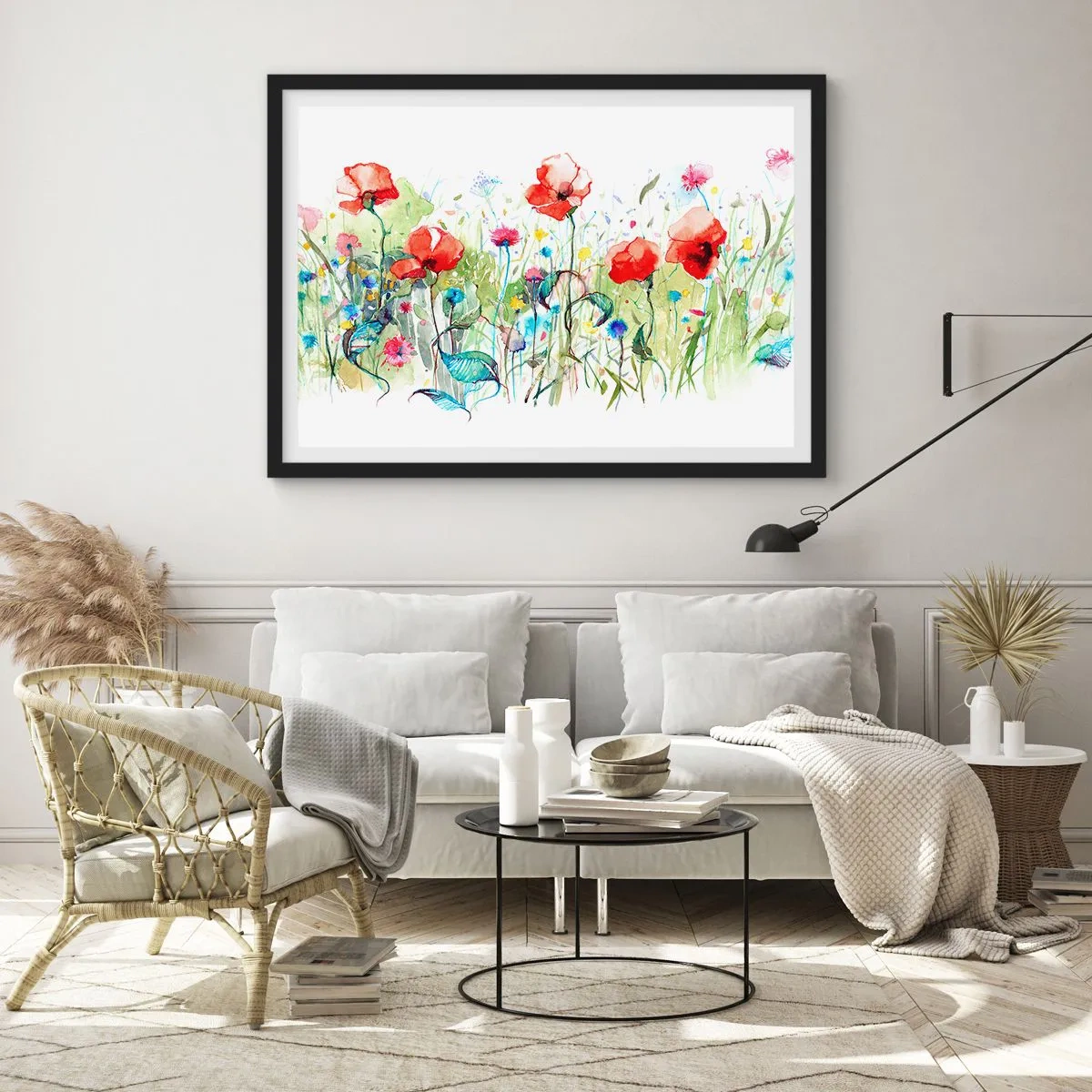 Poster în ramă neagră - O pajiște înflorită în luna mai - 70x50 cm