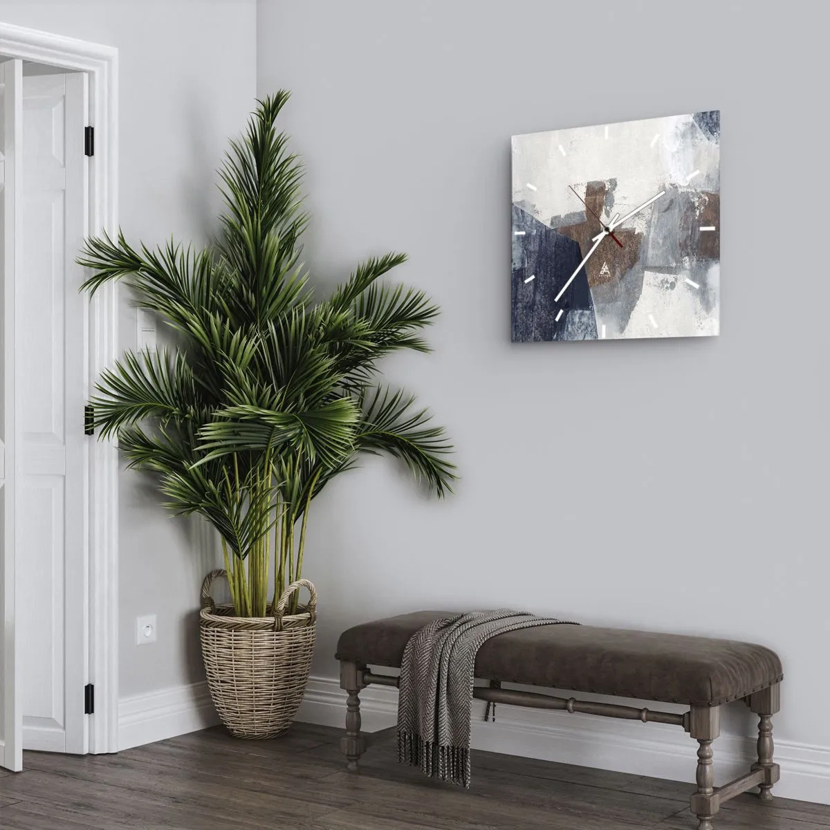 Ceas de perete - Ceas pe sticlă - Forme albastre-maronii - 30x30 cm