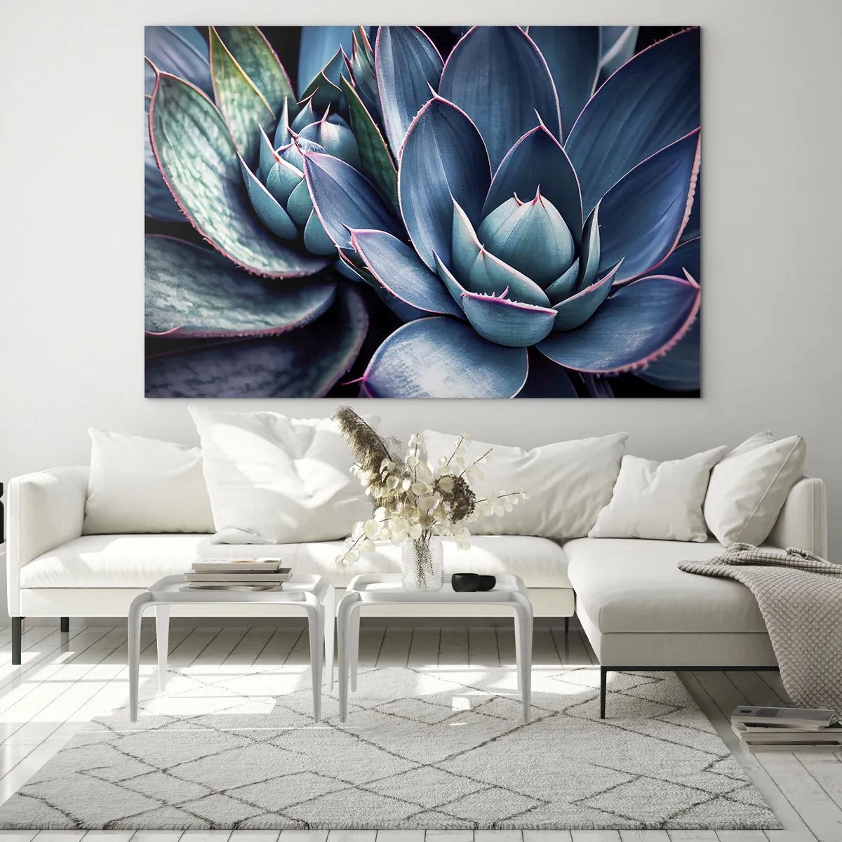 Tablou pe sticlă - Prim-plan al frunzelor verzi luxuriante ale suculentelor - 70x50cm - Forța vitală - Decorațiune modernă pentru perete pentru living și dormitor ARTTOR