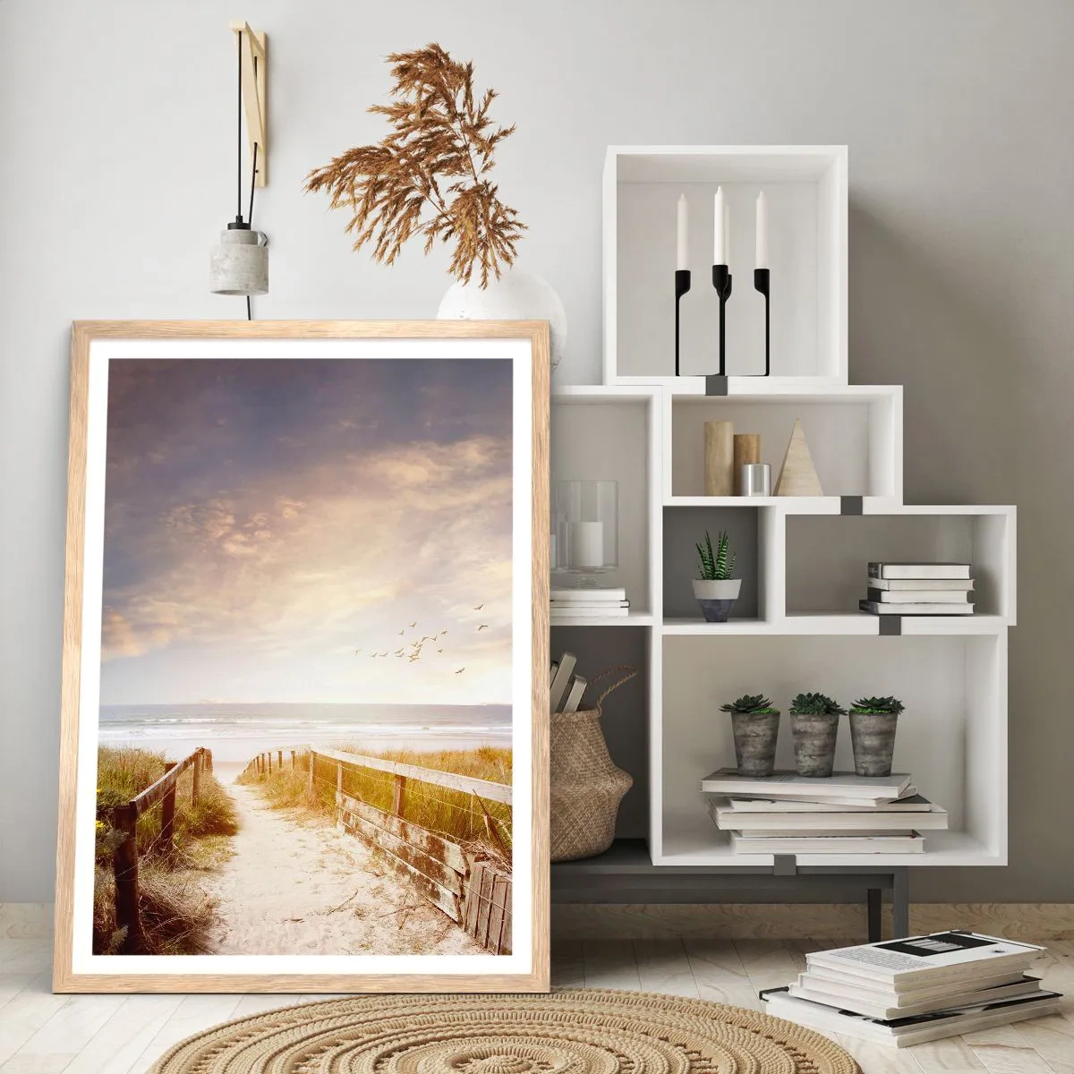 Poster în ramă de stejar deschis - Spațiu pentru liniște - 50x70 cm