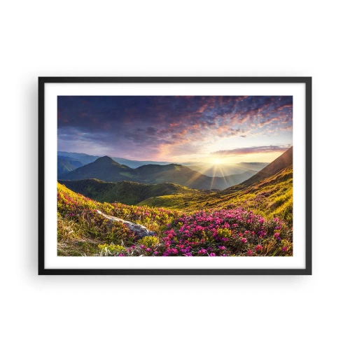 Poster în ramă neagră - Prospețimea unei dimineți de munte - 70x50 cm