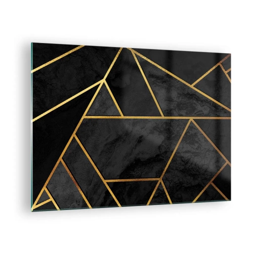 Tablou pe sticlă - Compoziție geometrică neagră și aurie pe fundal de marmură - 70x50cm - Întuneric și lumină - Decorațiune modernă pentru perete pentru living și dormitor ARTTOR