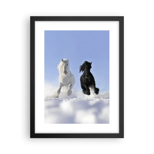 Poster în ramă neagră - Galop de alb și negru - 30x40 cm