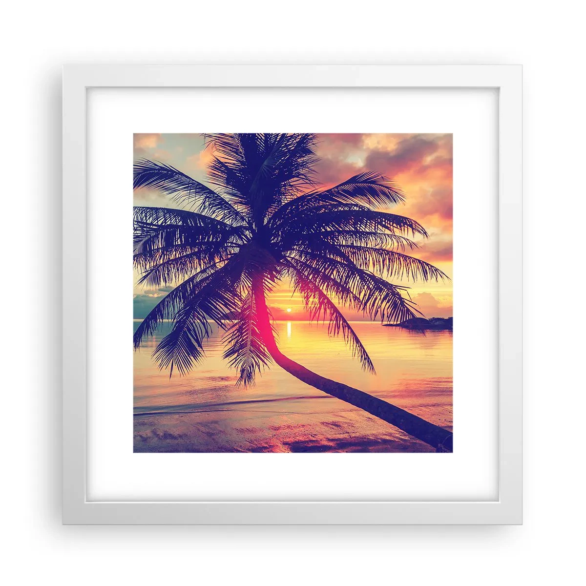 Poster în ramă albă - O seară sub palmieri - 30x30 cm