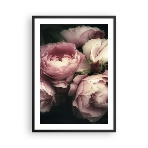 Poster în ramă neagră - Bujori roz într-un aranjament elegant și clasic - 50x70cm - Farmecul belle epoque - Decorațiune modernă pentru perete pentru living și dormitor ARTTOR