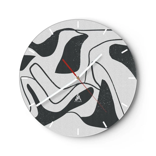 Ceas de perete - Ceas pe sticlă - Forme abstracte alb-negru într-un stil labirint - 30x30cm - Distracție abstractă în labirint - Decorațiune modernă pentru perete pentru living, bucătărie și dormitor ARTTOR