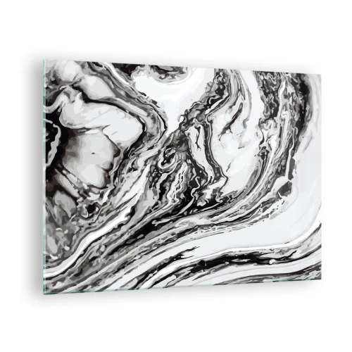 Tablou pe sticlă - Un model abstract în nuanțe de alb și negru, care seamănă cu valuri. - 70x50cm - La început a fost haos - Decorațiune modernă pentru perete pentru living și dormitor ARTTOR