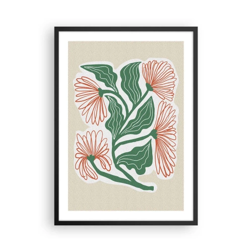 Poster în ramă neagră - Motiv abstract de flori și frunze pe un fundal bej - 50x70cm - Folclor modern - Decorațiune modernă pentru perete pentru living și dormitor ARTTOR