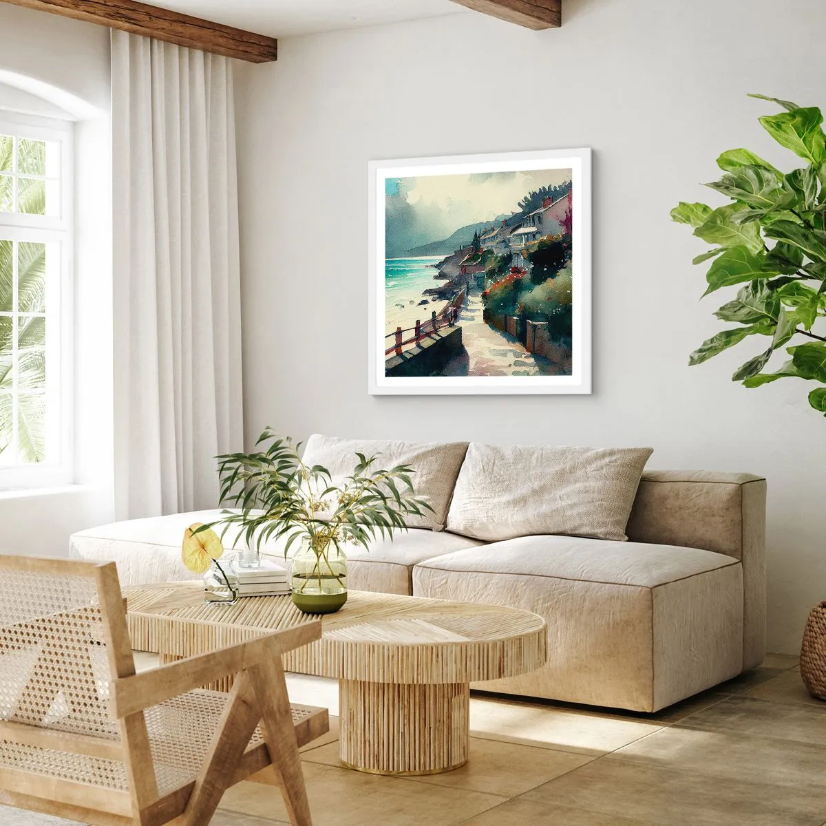 Poster în ramă albă - Orășel mediteraneean - 60x60 cm