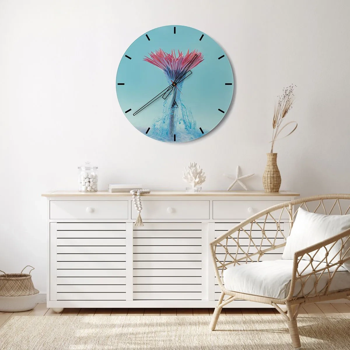 Ceas de perete - Ceas pe sticlă - Apă de flori, o explozie dinamică de culoare - 30x30cm - Într-o unduire revigorantă - Decorațiune modernă pentru perete pentru living, bucătărie și dormitor ARTTOR