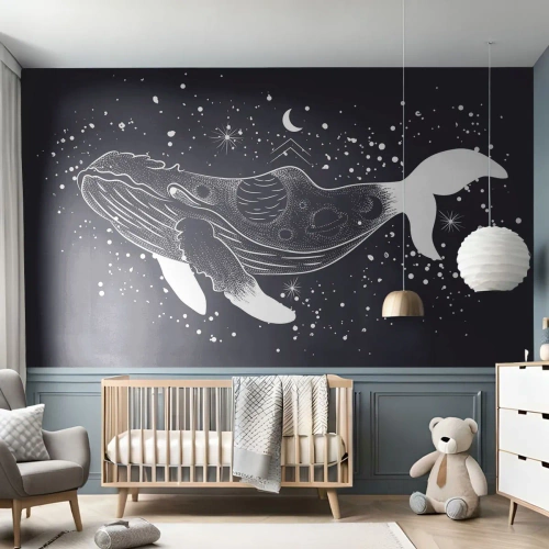 Tapet Autoadeziv Deluxe Sticker - În oceanul universului - Abstracția, Balenă, alb-negru - 450x315 cm