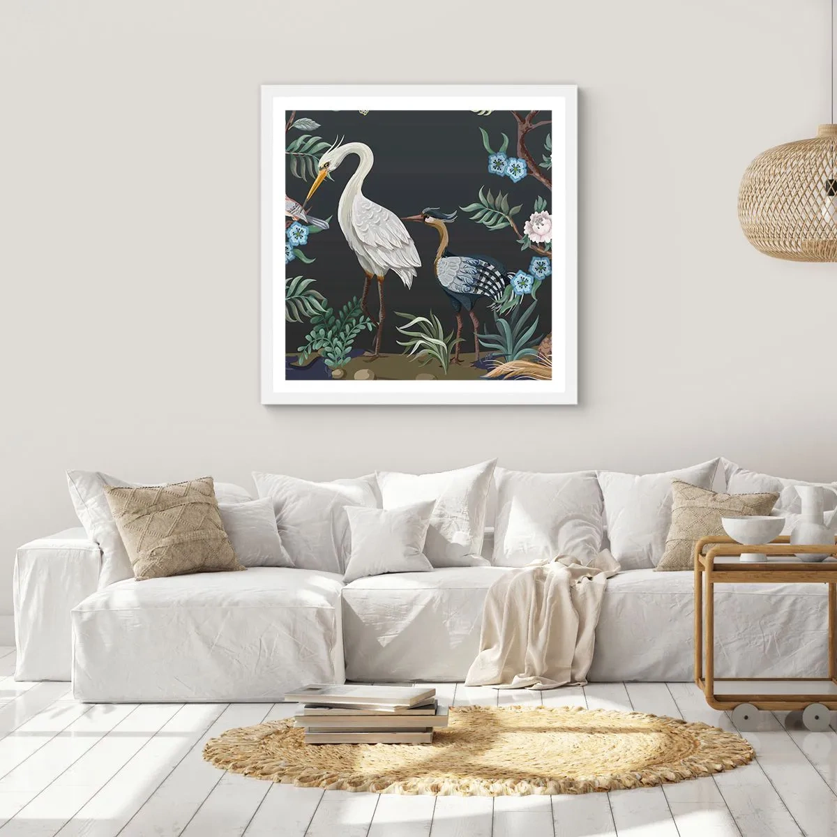 Poster în ramă albă - Parada păsărilor - 40x40 cm
