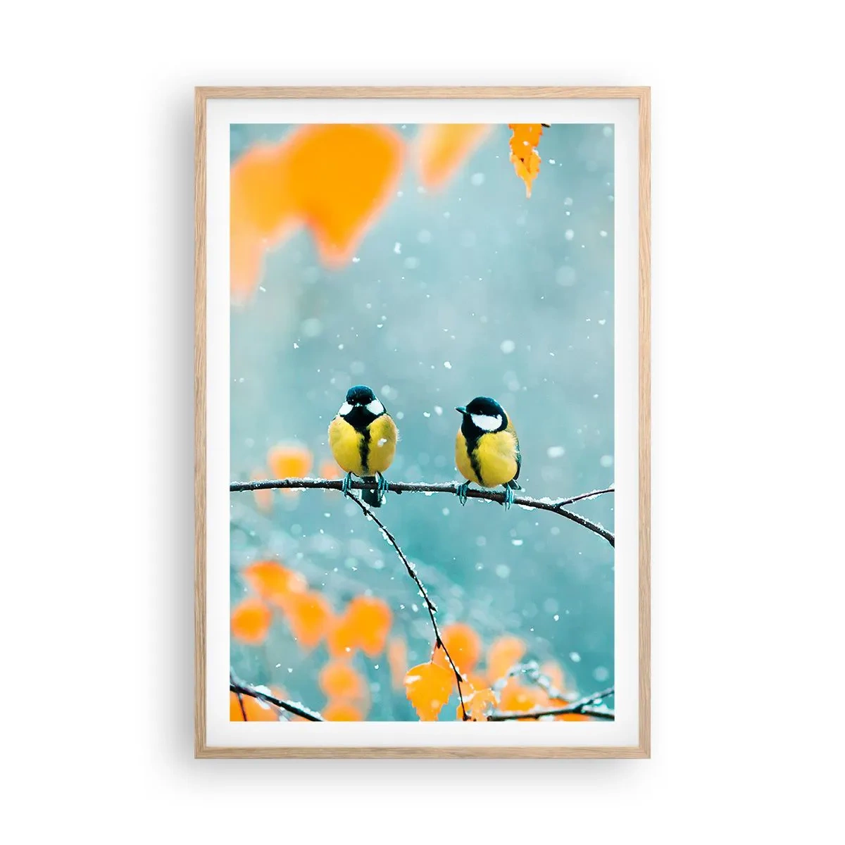 Poster în ramă de stejar deschis - Bârfele păsărilor - 61x91 cm