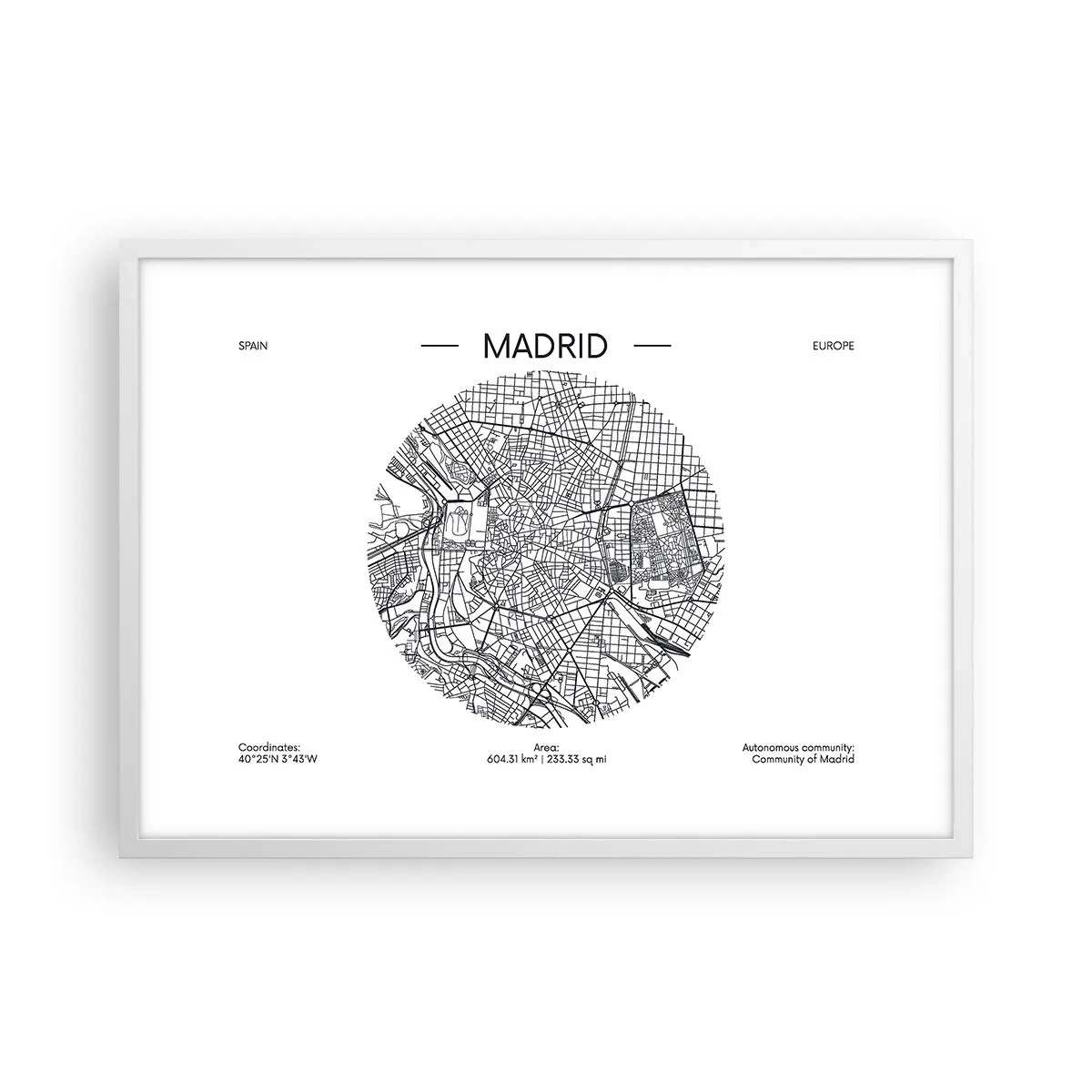 Poster în ramă albă - Anatomia Madridului - 70x50 cm