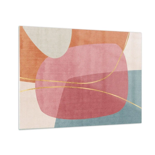 Tablou pe sticlă - Forme pastelate cu linii aurii care se intersectează - 70x50cm - Compoziție pastel cu fir de aur - Decorațiune modernă pentru perete pentru living și dormitor ARTTOR