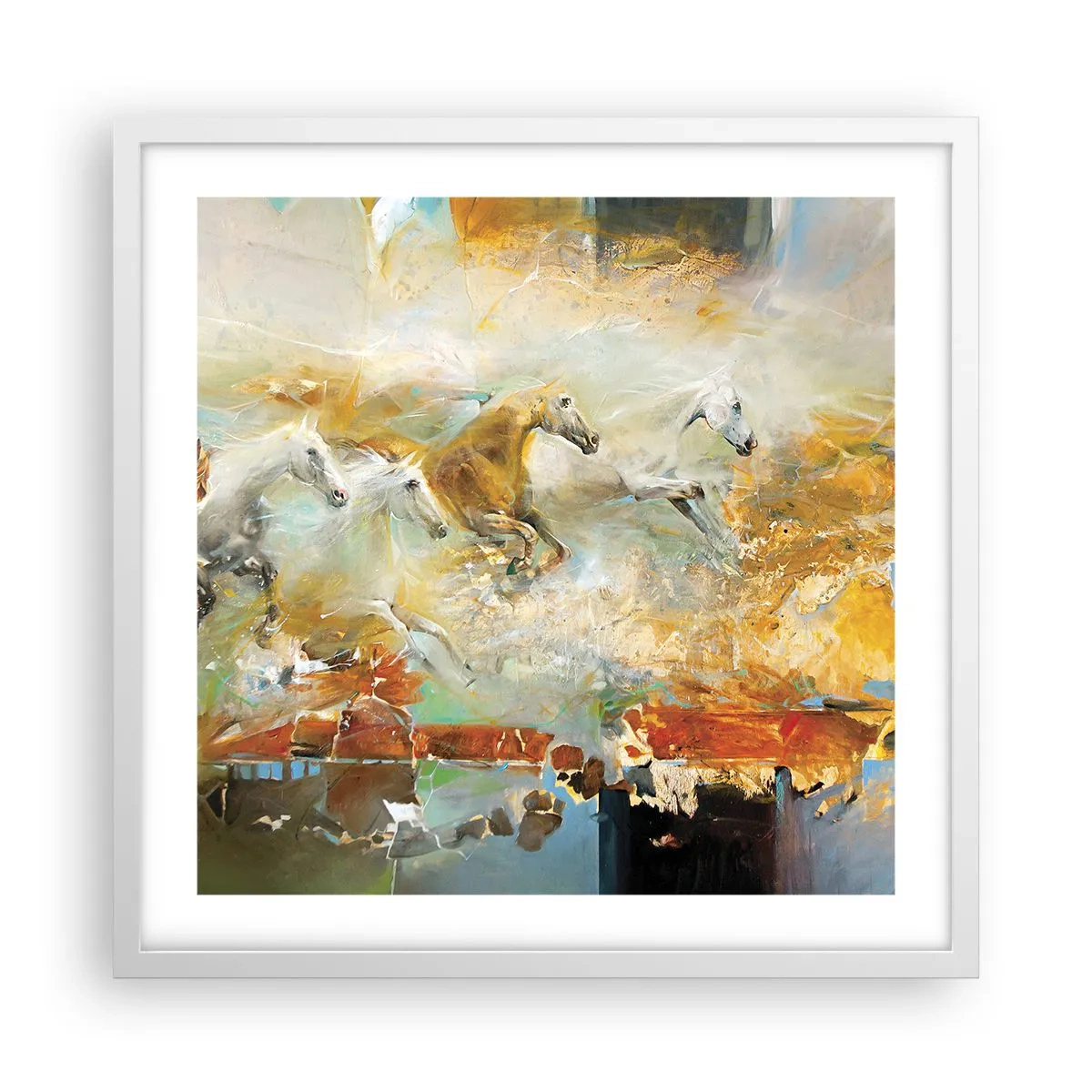 Poster în ramă albă - Galopând prin lumină - 50x50 cm