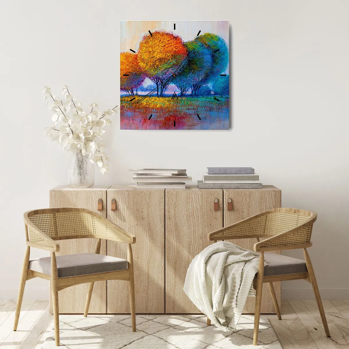 Ceas de perete - Ceas pe sticlă - Coroanele culorilor - 40x40 cm