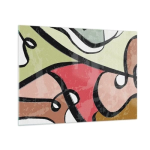 Tablou pe sticlă - Abstracție colorată cu linii negre - 70x50cm - Piruetă printre culori - Decorațiune modernă pentru perete pentru living și dormitor ARTTOR