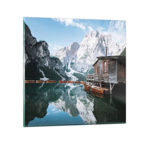 Tablou pe sticlă - Dimineață cristalină de munte - 30x30 cm
