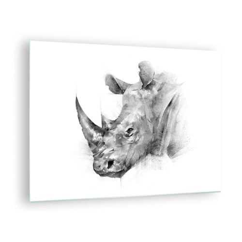 Tablou pe sticlă - Portret alb-negru al unui rinocer într-o abordare artistică - 70x50cm - Portret african - Decorațiune modernă pentru perete pentru living și dormitor ARTTOR