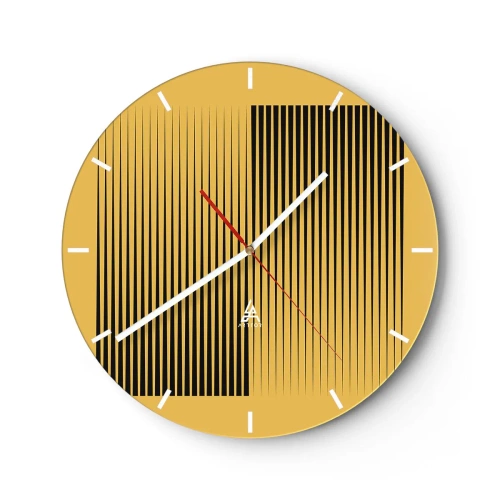 Ceas de perete - Ceas pe sticlă - Fundal galben cu linii verticale negre care creează un efect geometric - 30x30cm - Pătratul contrariilor - Decorațiune modernă pentru perete pentru living, bucătărie și dormitor ARTTOR