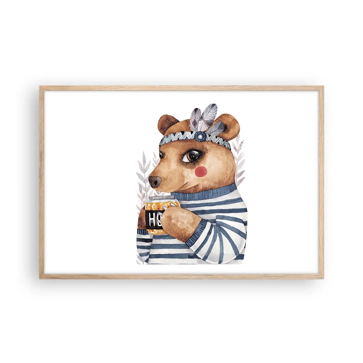 Poster în ramă de stejar deschis - Ursoaică dulce - 91x61 cm