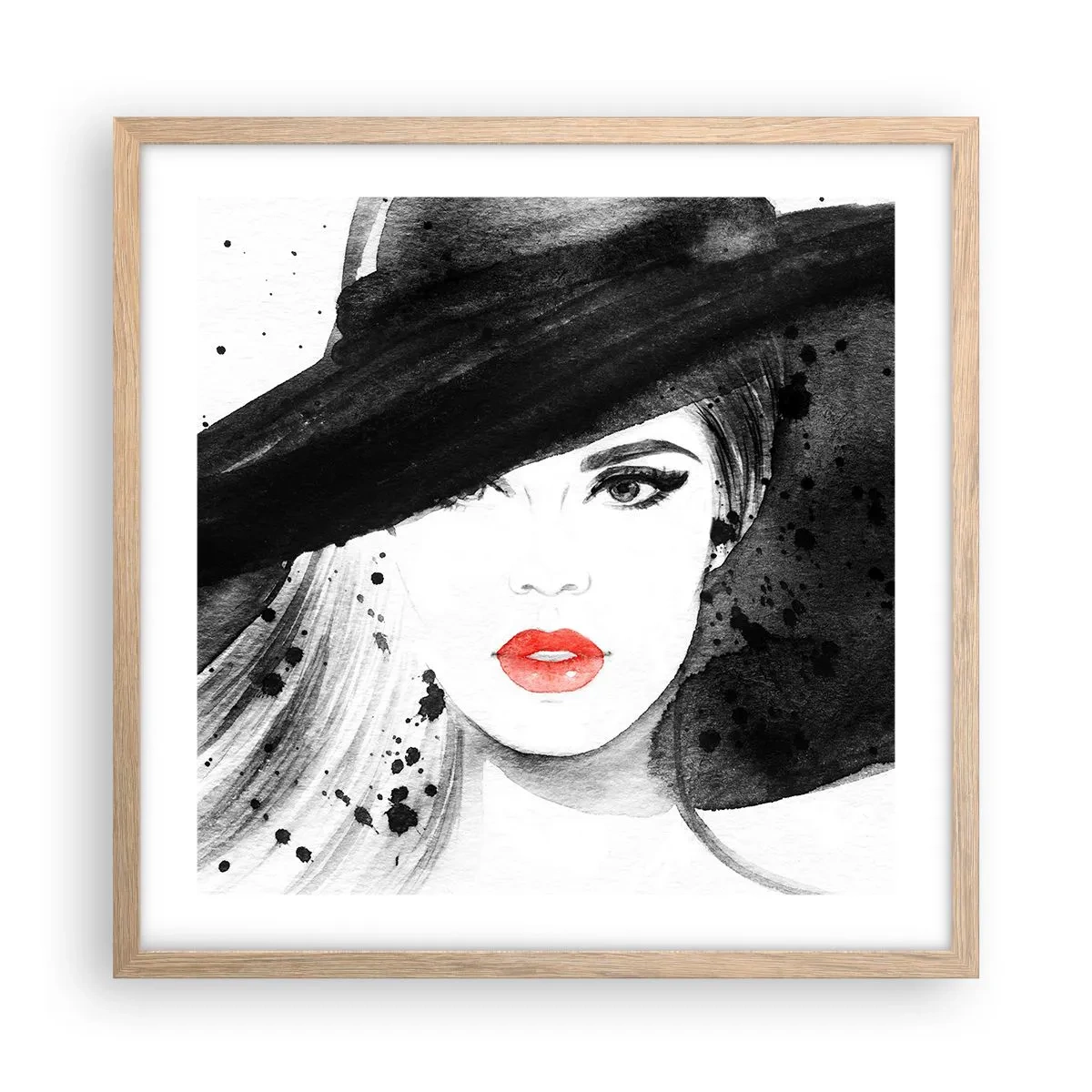 Poster în ramă de stejar deschis - Doamna în negru - 50x50 cm