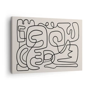 Tablou pe pânză Canvas - Model abstract de artă liniară în negru pe un fundal deschis - 70x50cm - Pe traseu - Decorațiune modernă pentru perete pentru living și dormitor ARTTOR