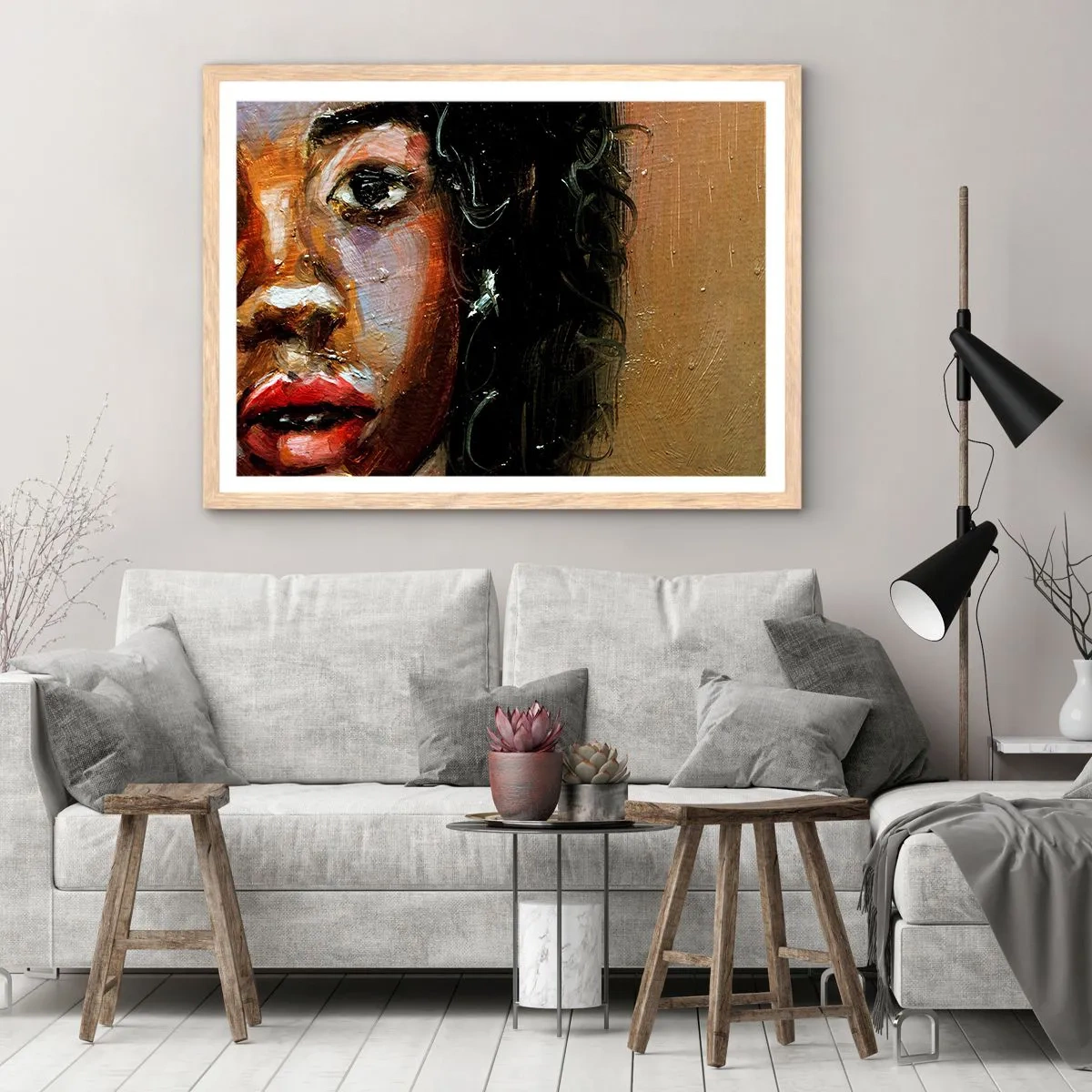 Poster în ramă de stejar deschis - Negru și strălucire - 100x70 cm