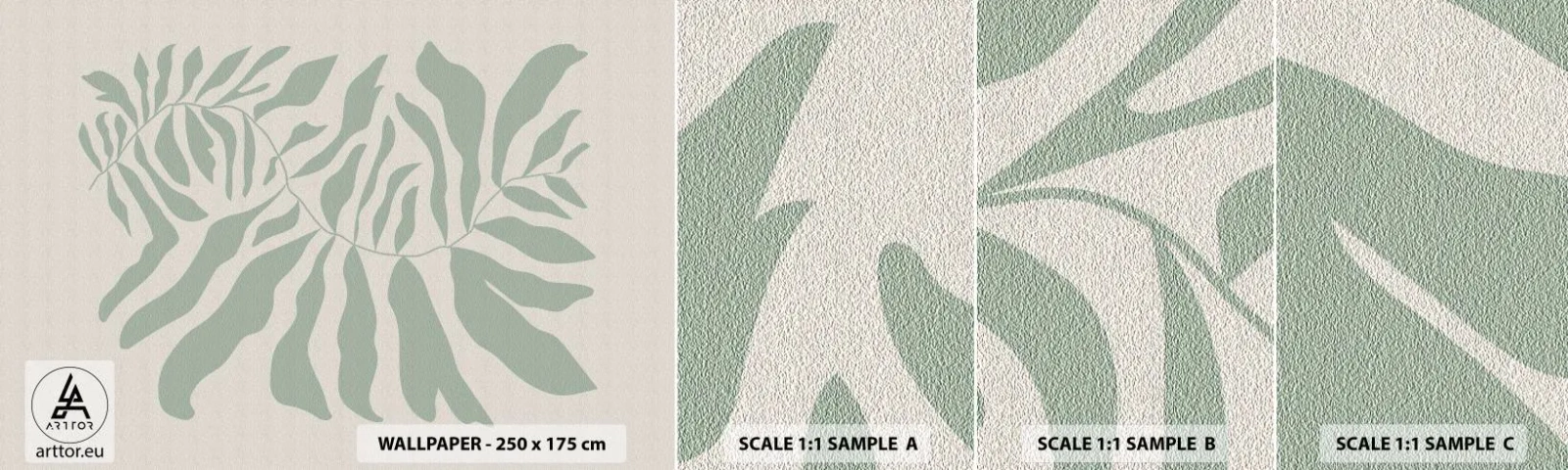 Mostră de Tapet Standard Eco - Ramura de smarald - Boho, Plantă, Botanic - 100x30 cm