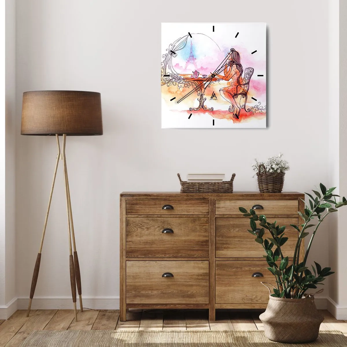 Ceas de perete - Ceas pe sticlă - Șic parizian - 30x30 cm