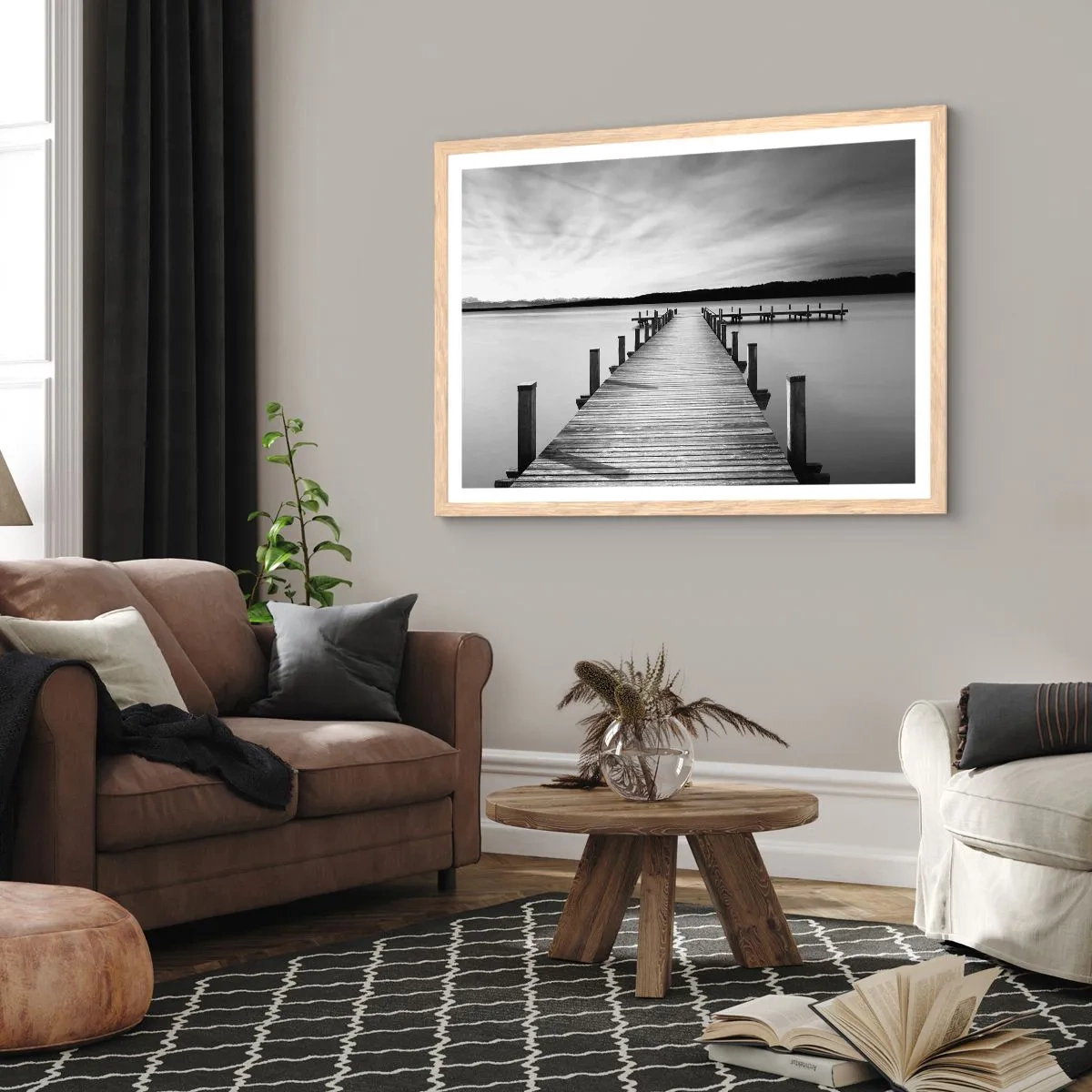 Poster în ramă de stejar deschis - La adăpostul apei - pace - 40x30 cm