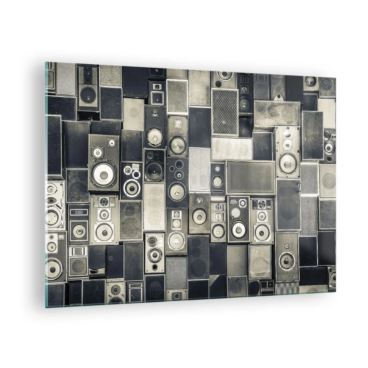 Tablou pe sticlă - compoziție de difuzoare retro în nuanțe de gri - 70x50cm - Și totul este în regulă - Decorațiune modernă pentru perete pentru living și dormitor ARTTOR