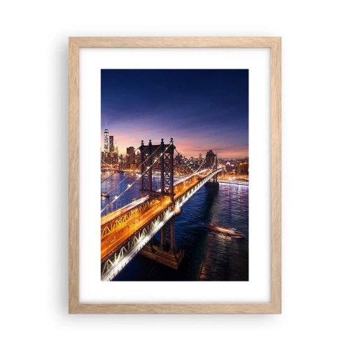 Poster în ramă de stejar deschis - Pe un pod luminos către inima orașului - 30x40 cm