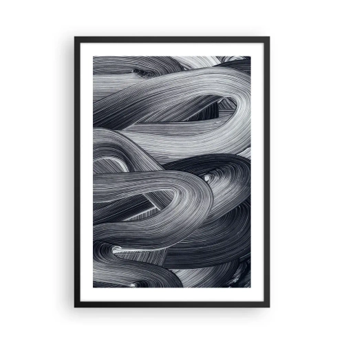 Poster în ramă neagră - Linii abstracte alb-negru într-o țesătură armonioasă - 50x70cm - Fluiditatea realității - Decorațiune modernă pentru perete pentru living și dormitor ARTTOR