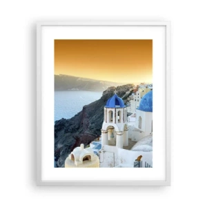 Poster în ramă albă - Santorini - îmbrățișat de stânci - 40x50 cm